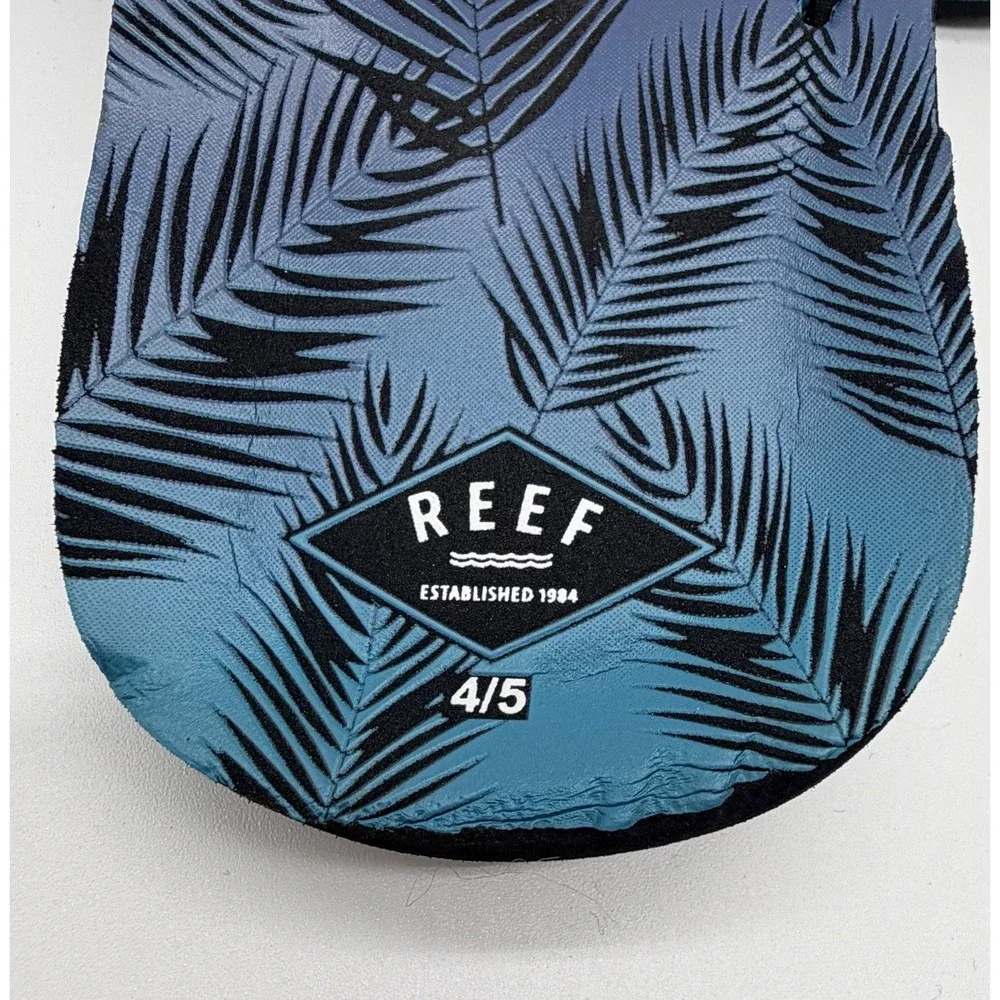 Reef Flip Flop Sandals Unisex Kids 4/5 Black & Blue Palm Leaf